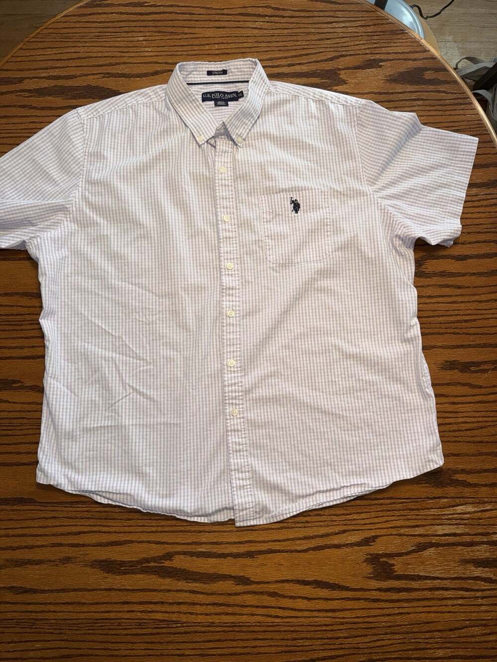 Ralph Lauren Shirt Mens XXL White Blue Oxford Gingham Check Short Sleeve Button